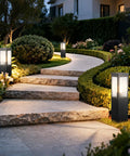 Heavy Duty Outdoor Path Light 15.75 Inches Modern Landscape Bollard illuminating a garden walkway with warm glow.