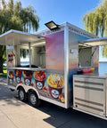 Straight Fire 13 Ft Fiberglass Food Truck Setup, Plug And Play Mobile Dessert Cart With Built In Air Conditioning, Dot Certified Sweet Shop Kit Ready To Roll And Cash Checks, side view of dessert cart featuring ice creams.