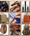 Badass Dope Gold Chicago Screws Rivet Kit With Hassle Free Installation Tools For Tough Leather Craft Fabric Art And Bookbinding Repairs On Bags Shoes And Pet Collars, showcased in a collage of leather goods and accessories.