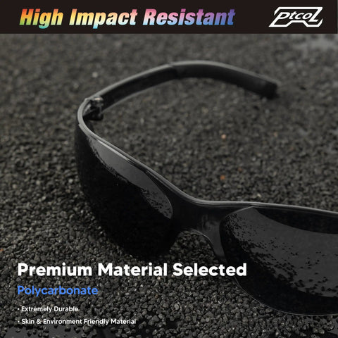 Close-up of 24 Pack Smoke Safety Glasses with Tinted Polycarbonate Lenses, ANSI Z87.1 Rated Eye Protection for Work