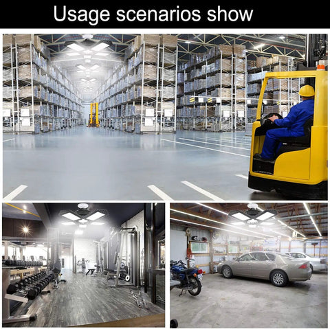 Deformable LED Garage Light 160W 16000 Lumens Five Adjustable Heads Lighting Fixture in warehouse and garage scenes