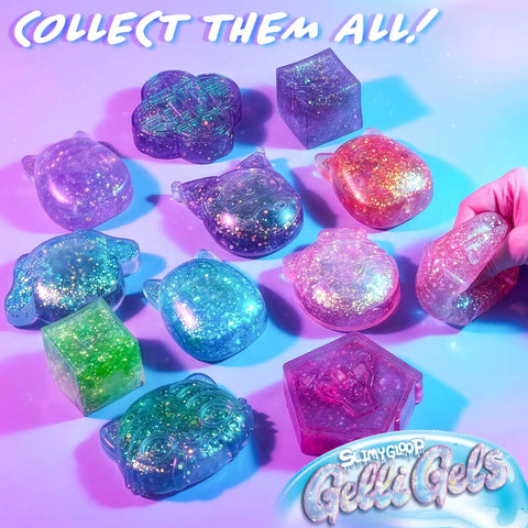 Assorted Blue Gelli Gel Squishy Boasting Slow Flow Glitter And Iconic Shape Memory For Ultimate Stress Relief and fun.