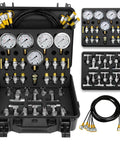 All In One Hydraulic Pressure Test Kit With Five Gauges 10 100 250 400 600 Bar 13 Test Couplings And 14 Tees Universal Heavy Duty