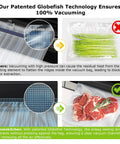 Globefish Technology Vacuum Sealer Machine For Home Kitchens, 100% vacuuming with meat in sealed bag, asparagus failure example