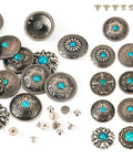 Rugged Western Zinc Alloy Conchos With Eighteen Faux Turquoise Screw Back Rivets And Tough Leathercraft Studs For Custom Boots Bags And Wraps Truly Badass Diy Hardware Kit, pack of 18 rivets with turquoise detail.