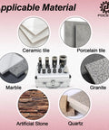 Pro Grade Diamond Core Drill Bit Set 10pc Kit for porcelain, ceramic tile, marble, granite material compatibility illustration