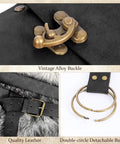 Close-up of vintage alloy buckle and quality leather on Badass Renaissance Belt Pouch Set With Detachable Corset Strap.