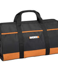 Big Zippered Tool Tote For DIY Pros, Heavy Duty Nylon Case With Twin Carry Handles, Black and Orange Design