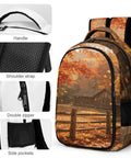 Log Cabin Maple Scene Printed Unisex Backpack With Large Capacity, Durable Polyester Build, Breathable Fabric, Smooth Zipper