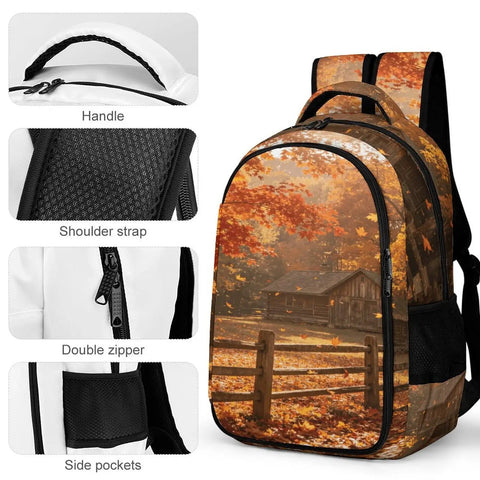 Log Cabin Maple Scene Printed Unisex Backpack With Large Capacity, Durable Polyester Build, Breathable Fabric, Smooth Zipper
