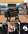 Six Piece Auger Motor Bushings Kit with shaft nuts being installed on a Traeger grill for easy maintenance.