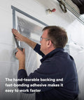 Man applying Multi-Use Silver Duct Tape 1.88 in x 60 yd x 7 mil, 1 Pack, Contractor Grade Temporary Repair on wall for sealing.
