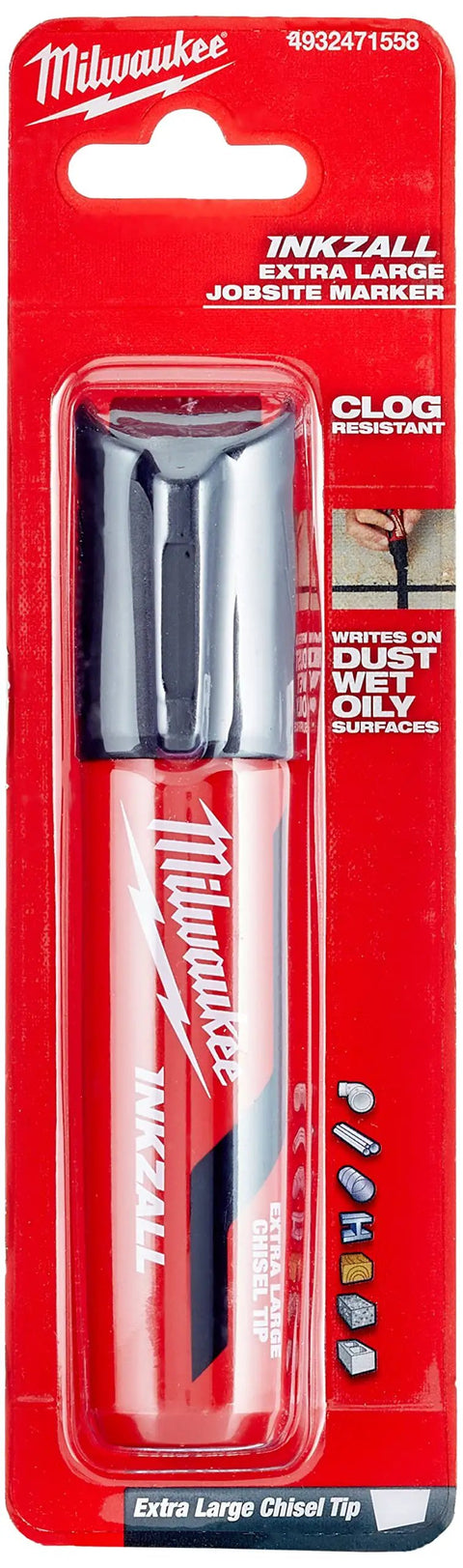 Packaging of InkZall XL Chisel Tip Marker Black for Tough Jobs, Long Cap Off Time Over 72 Hours, Quick Drying Ink.