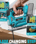Cerycose cordless jigsaw with blue body, laser guide and LED light