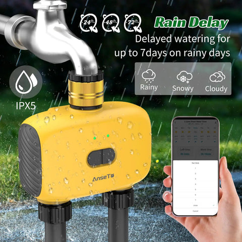 WiFi Sprinkler Timer Two Zone With App Control for travel, smart irrigation system, brass inlet, remote scheduling demo