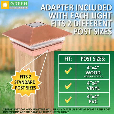 Solar Powered LED Post Lights For 4x4 Posts Copper Finish Slim Post Cap Lights Pack Of 4 Easy Install Outdoor Lighting For Wood Or PVC Poles With Ni Cd Battery And Crystalline Solar Panel