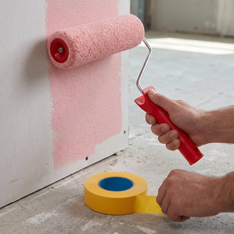 Slick Wall Texture Roller For Interior Painting With Adhesive Masking Paper Heavy Duty Build For Smooth Eggshell Finish in use.