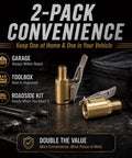 Locking Air Chucks For Tires With Quick Connect And 8mm Clip-On Adapter shown in 2-pack with garage, toolbox, roadside kit.