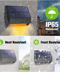 Solar Fence Lights Outdoor LED 4 Pack Breezy Install With Two Color Modes Warm And Cool Lighting, IP65 Waterproof in rain and snow.
