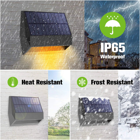 Solar Fence Lights Outdoor LED 4 Pack Breezy Install With Two Color Modes Warm And Cool Lighting, IP65 Waterproof in rain and snow.