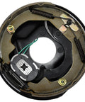 Heavy Duty 10 Inch Right Side Electric Trailer Brake Assembly Solid Steel Drum interior view with springs and wiring.