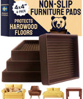 Non Slip Furniture Pads For Hardwood Floors 4x4 Inch Square Rubber Caster Cups Anti Skid Floor Protectors For Heavy Sofas Beds And Chairs Brown 4 Pack
