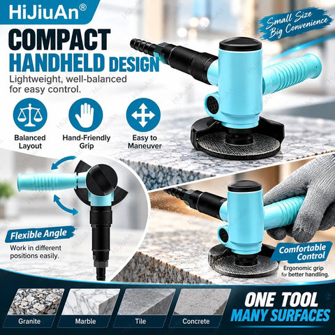 Heavy Duty Four Inch Pneumatic Angle Grinder Featuring Smooth Kickass Rotary Trigger And Clever Side Vent Exhaust For Zero Fuss Metal Grinding Polishing Air Powered Workshop Beast showing compact, easy-to-maneuver design.