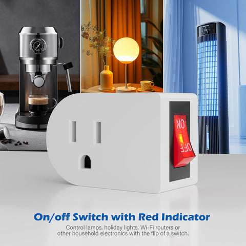 Grounded Outlet Extender With Easy Toggle On Off Switch Two Pack Three Prong Wall Tap Power Adapter Energy And Space Saving Plug For Lights And Small Appliances Red Indicator Light ETL Listed White on/off switch and red indicator