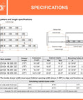 Specifications for Undermount Drawer Slides With Self Soft Close, 18 Inch Length, including dimensions and mounting details.