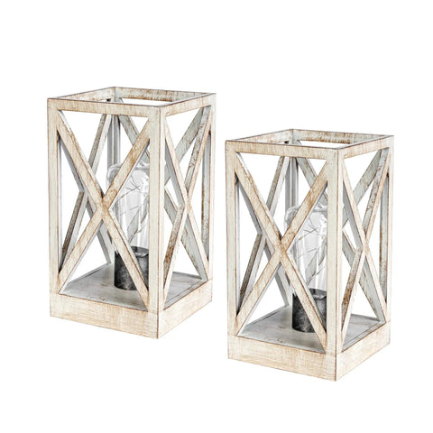2 Pack Retro Battery Powered Table Lamps Cordless Nightlight Set For Living Room Bedroom Patio Backyard White Finish