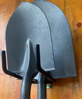 Heavy Duty E Track Shovel Hanger 4 Pack For Long Handled Tools Steel Double J Hook Tool Organizer in use holding shovels
