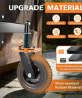8 Inch Heavy Duty Fence Gate Wheel With 360 Degree Rotation Spring Loaded Rubber Caster 700 Lbs Capacity Fits Metal Tube Or Wooden Gates No Fuss Install With Straight Bolts And U Bolts, shown attached to a wooden gate, demonstrating 360-degree rotation.
