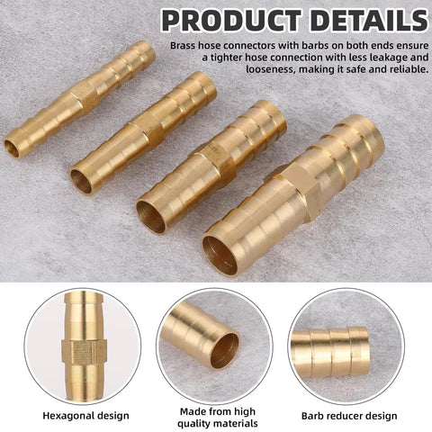 20 Piece Brass Hose Barb Fitting Set 1/4 5/16 3/8 1/2 Inch Barb Adapters For Air Water Fuel Oil Hoses Durable Patchers