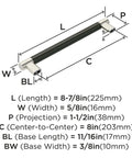 Diagram of Contemporary 8-Inch Center-To-Center Cabinet Pull in Polished Nickel Gunmetal Finish for Cabinets and Drawers, Esquire Series.