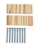 Heavy Duty Replacement Screws Hardware Kit For Kallax Two By Four Shelf Unit showing eight steel bolts and forty four wooden dowels.