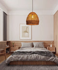 Bedroom with Seagrass Chandelier With Handwoven Rattan Wicker, Rustic Ceiling Hanging Light Fixture, 15.74 Inch Boho Farmhouse Vibe