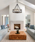Black Six Light Chandelier For Modern Farmhouse Style Rustic Industrial Dining Room Light Fixture With Adjustable Height