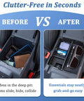 Before and after Ford Bronco Console Tray Organizer Upgraded For 2025 2026 4 Door With Auto Trans showing organized interior