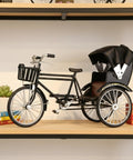 Vintage Metal Tricycle Model With Heavy Duty Aluminum Alloy Build And Old School Three Wheel Rickshaw Design on display.