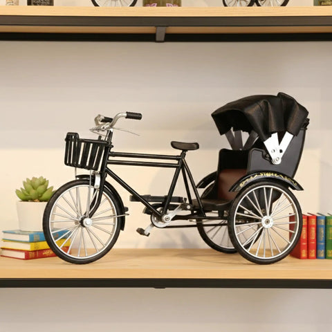 Vintage Metal Tricycle Model With Heavy Duty Aluminum Alloy Build And Old School Three Wheel Rickshaw Design on display.