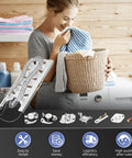 Upgraded 3387747 Dryer Heating Element Replacement displayed with components kit and woman doing laundry.