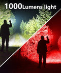 Silhouette using 2 Pack 1000 Lumen EDC Keychain Flashlight With COB Work Light in forest, showing bright white and red light modes.
