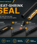 Hot Wire Underground Splice Kit With Heat Shrink Tubes Fixes 14-8 AWG UF Cable Directly Burial Rated Safe At 600V For Outdoor And Landscape Lighting Repair Jobs Done Right. heat-shrink seal on black splice tube and brass connector