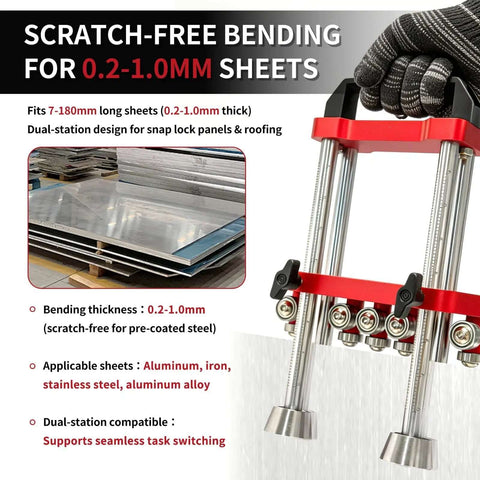 Close-up of Two-Station Sheet Metal Bender with scratch-free finishes, 7 inch roller, dual-station design for 0.2-1.0mm thick sheets