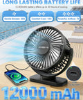 Magnetic Cruise Approved Travel Fan With 12000mAh Battery, 3 Speeds, Timer, Led Lights, Power Output, bottom hook shown