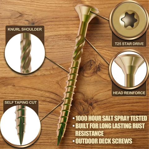 No Pre Drill Needed Outdoor Wood Deck Fasteners Size 10 X 3 Inches Rust Resistant Tan Epoxy Coated T25 Torx Drive