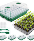 Ultra Thick 160 Cell Seed Starter Tray Kit With Humidity Dome For Greenhouse Germination BPA Free 1.0mm Seedling Trays Reusable And Durable 4 Pack For Home Gardeners, showcasing green base and clear dome with sprouts.