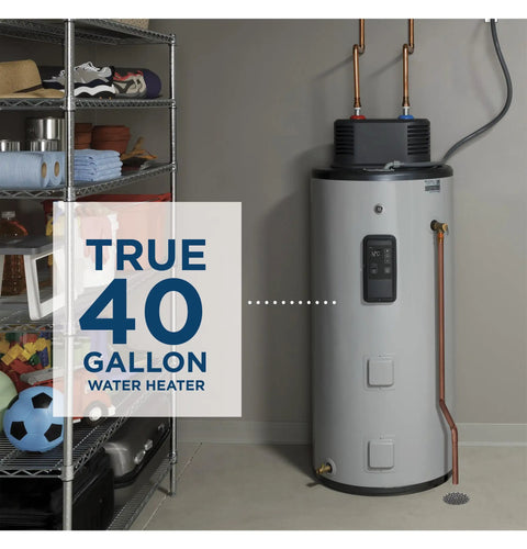 Smart Electric Water Heater Smooth Operator Built In Wifi And Flexible Capacity Settings For Heavy Duty Hot Water Recovery Plug And Play Setup Delivers Steady Flow Extending Shower Hours Straight Up Dependable, 40 gallon gray unit.