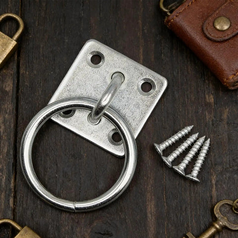 Heavy Duty Horse Tie Ring Square Wall Mounted Fastener with screws on wooden surface