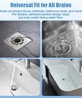 30 Pack Premium Self Adhesive 4.3 Inch Shower Drain Hair Catcher Mesh Strainer Adhesive Pad clogging prevention in use on various drains.